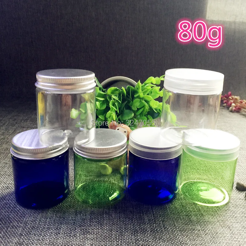 80G Clear Plastic Cosmetic mask Refillable Jar, Blue Round Cream jar with Aluminum Lid,Plastic Green Cosmetic Pot with Metal Lid
80G Clear Plastic Cosmetic mask Refillable Jar, Blue Round Cream jar with Aluminum Lid,Plastic Green Cosmetic Pot with Metal Lid