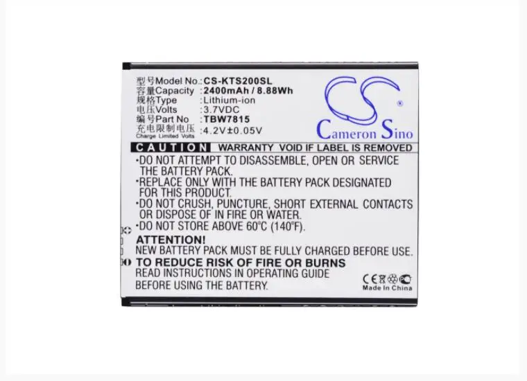 Cameron Sino 2400mAh battery for K-TOUCH S2 V5 TBW7815 Mobile, SmartPhone Battery
Cameron Sino 2400mAh battery for K-TOUCH S2 V5 TBW7815 Mobile, SmartPhone Battery