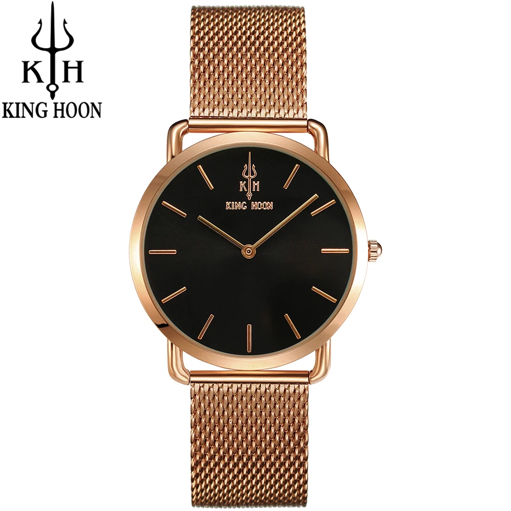 KING HOON брендовые роскошные золотые женские часы Стальные кварцевые с розовым