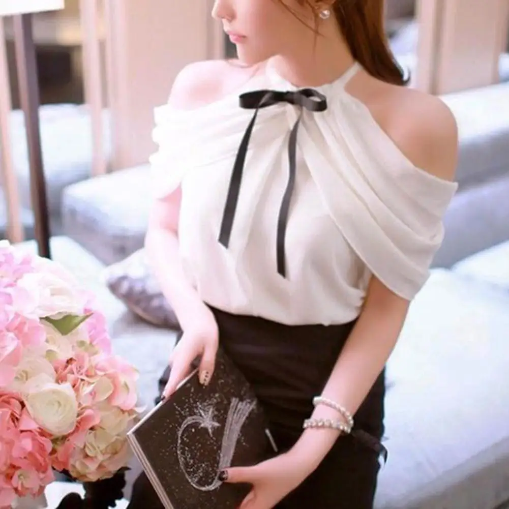 2020 Fashion Summer Elegant Women Shirts Clothing Off Shoulder Halter Neck Bowknot Lady Slim Fit Chiffon Blouse Shirt Blouse
2020 Fashion Summer Elegant Women Shirts Clothing Off Shoulder Halter Neck Bowknot Lady Slim Fit Chiffon Blouse Shirt Blouse
