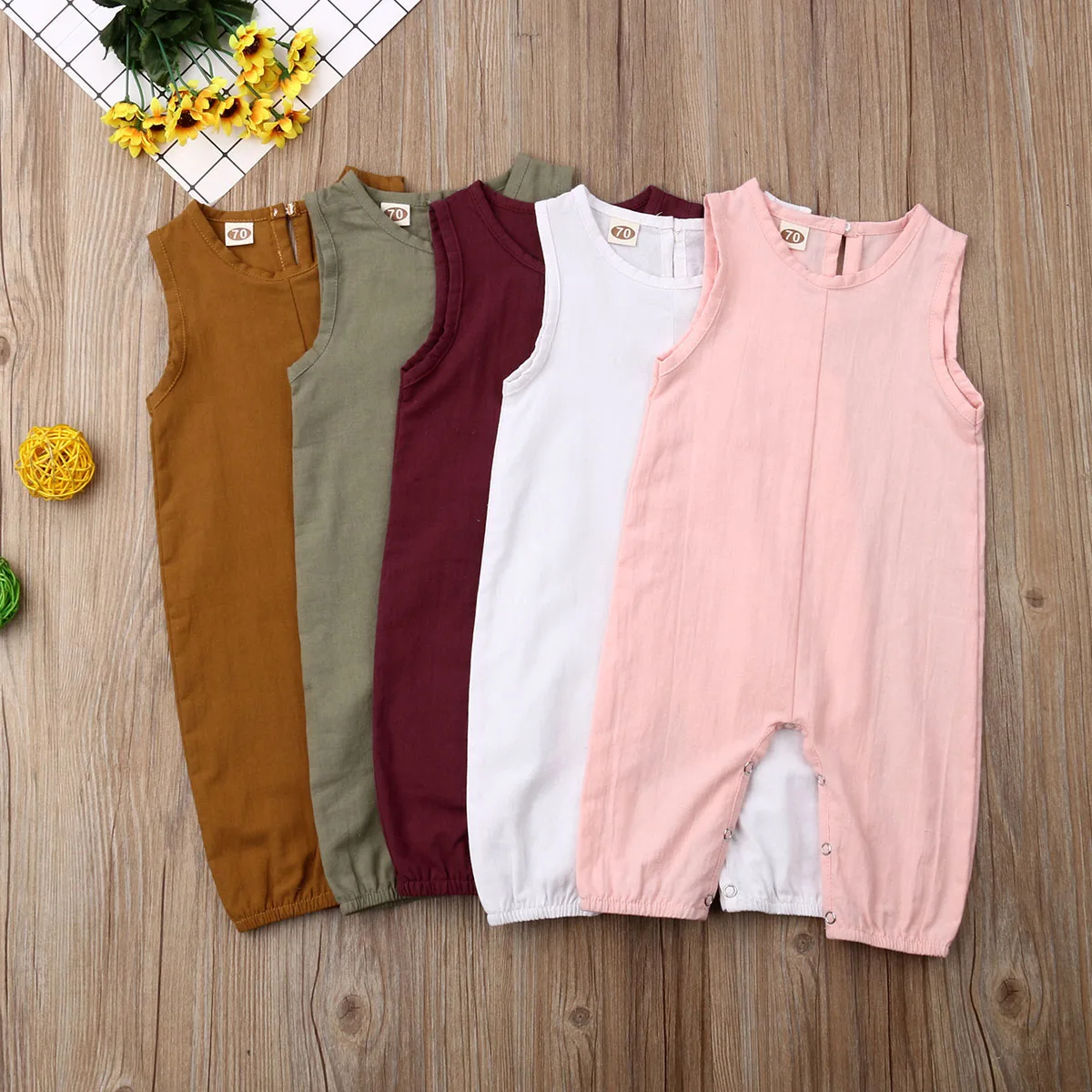 Newborn Infant Boy Girl Solid Romper Sleeveless Jumpsuit Playsuit Clothes 0-24M 5 Colors Available
Newborn Infant Boy Girl Solid Romper Sleeveless Jumpsuit Playsuit Clothes 0-24M 5 Colors Available