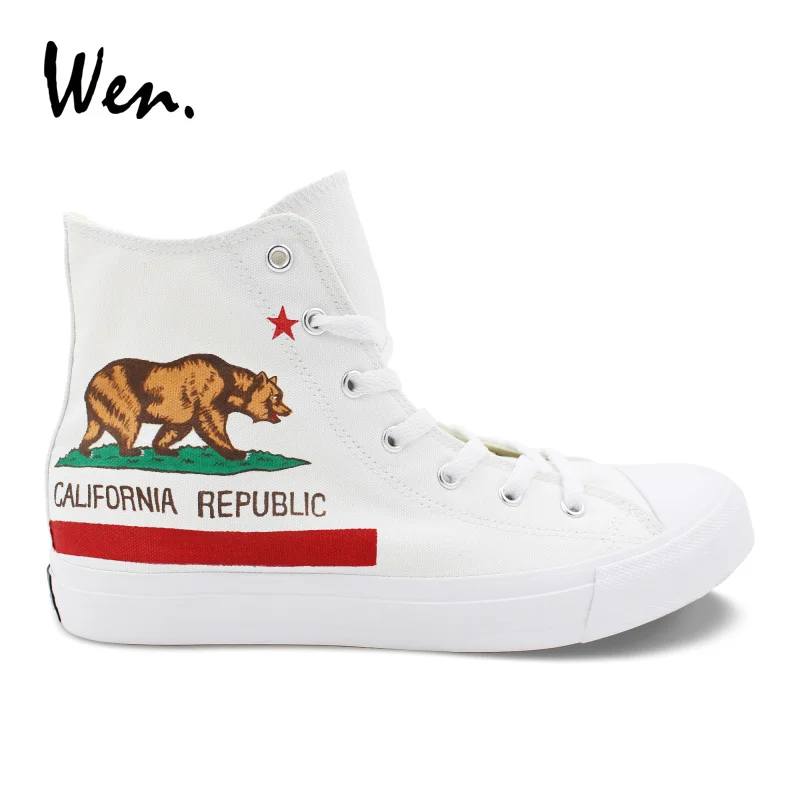 Wen White Laced Shoes Design Hand Painted California Flag Mens Canvas Vulcanize Shoes Womens Sneakers High Top Cross Straps Flat
Wen White Laced Shoes Design Hand Painted California Flag Mens Canvas Vulcanize Shoes Womens Sneakers High Top Cross Straps Flat