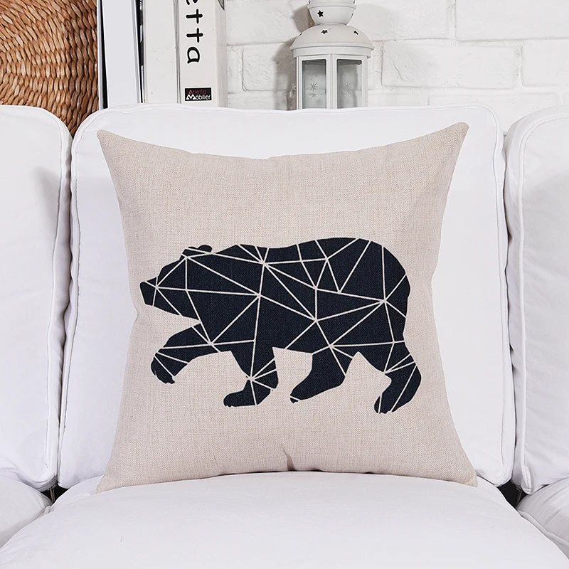 Простой стиль черно белый геометрический чехол для подушки с принтом медведя
