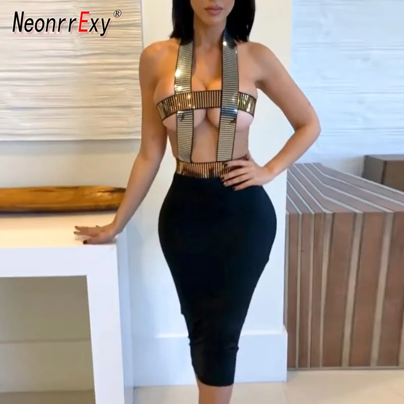Женское платье миди без рукавов Neonrrexy с вырезами и вырезом на шее для вечеринок