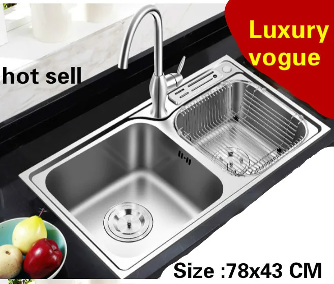

Free shipping Apartment kitchen double groove sink vogue do the dishes 304 stainless steel hot sell small 78x43 CM