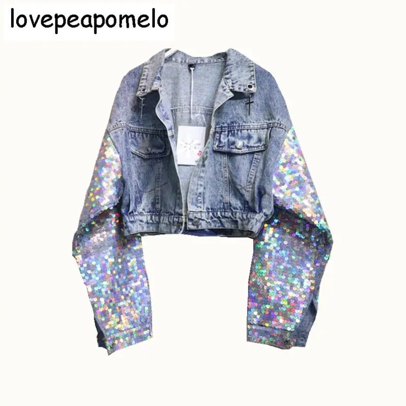 2018 Autumn Jean Sequins Short Jacket Female Long Sleeve Personality Metal Frame Denim Jacket Punk Streetwear D261
2018 Autumn Jean Sequins Short Jacket Female Long Sleeve Personality Metal Frame Denim Jacket Punk Streetwear D261