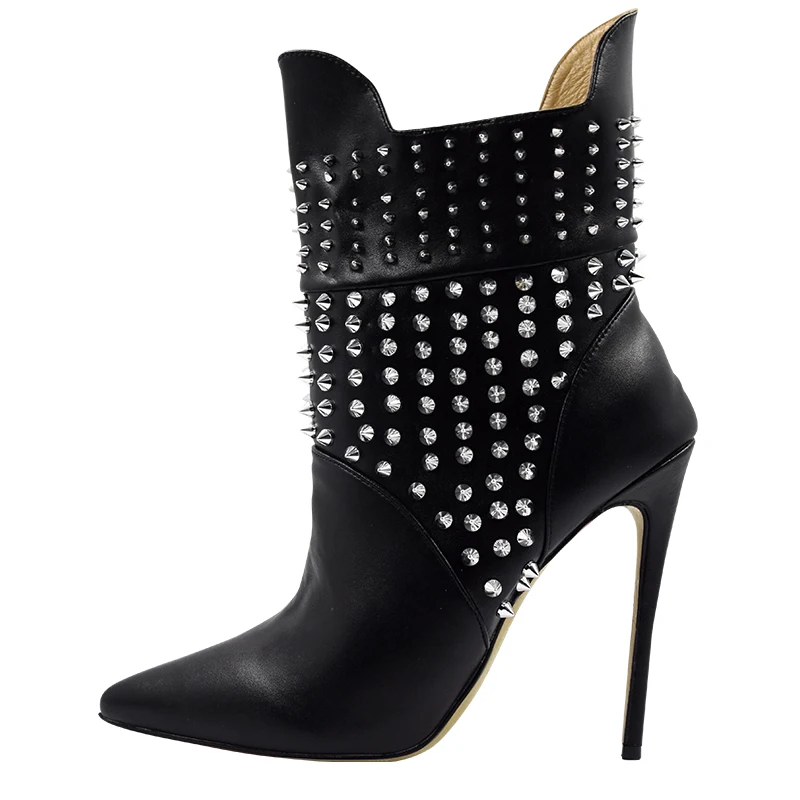 

Big Size 35-45 Warm Women Ankle Boots Sexy Silver Spikes Rivets Latest Design Luxury Brand Women Boots