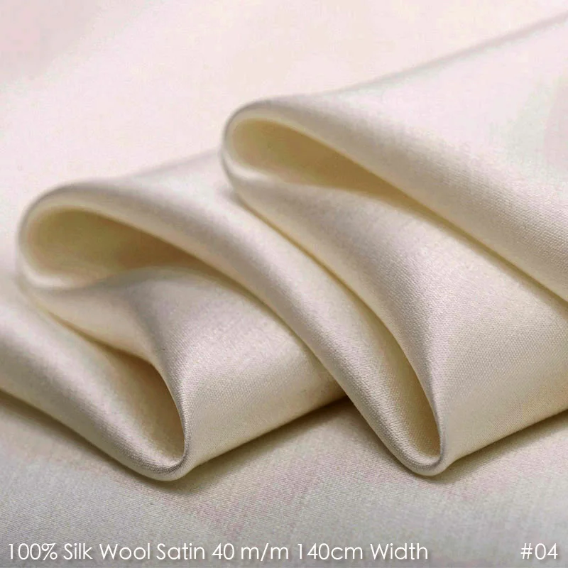 

SILK WOOL SATIN 140cm width 40mm/28%Silk+72%Wool Satin Fabric for Wedding Dress Top High Quality 04 Champagne