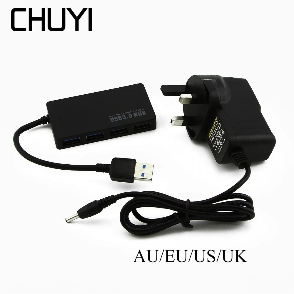 CHUYI 3.0 USB Hub 4 Port High Speed Multi USB Hub Splitter With EU/AU/US/UK Power Adapter For Macbook Pro Computer Accessories
CHUYI 3.0 USB Hub 4 Port High Speed Multi USB Hub Splitter With EU/AU/US/UK Power Adapter For Macbook Pro Computer Accessories