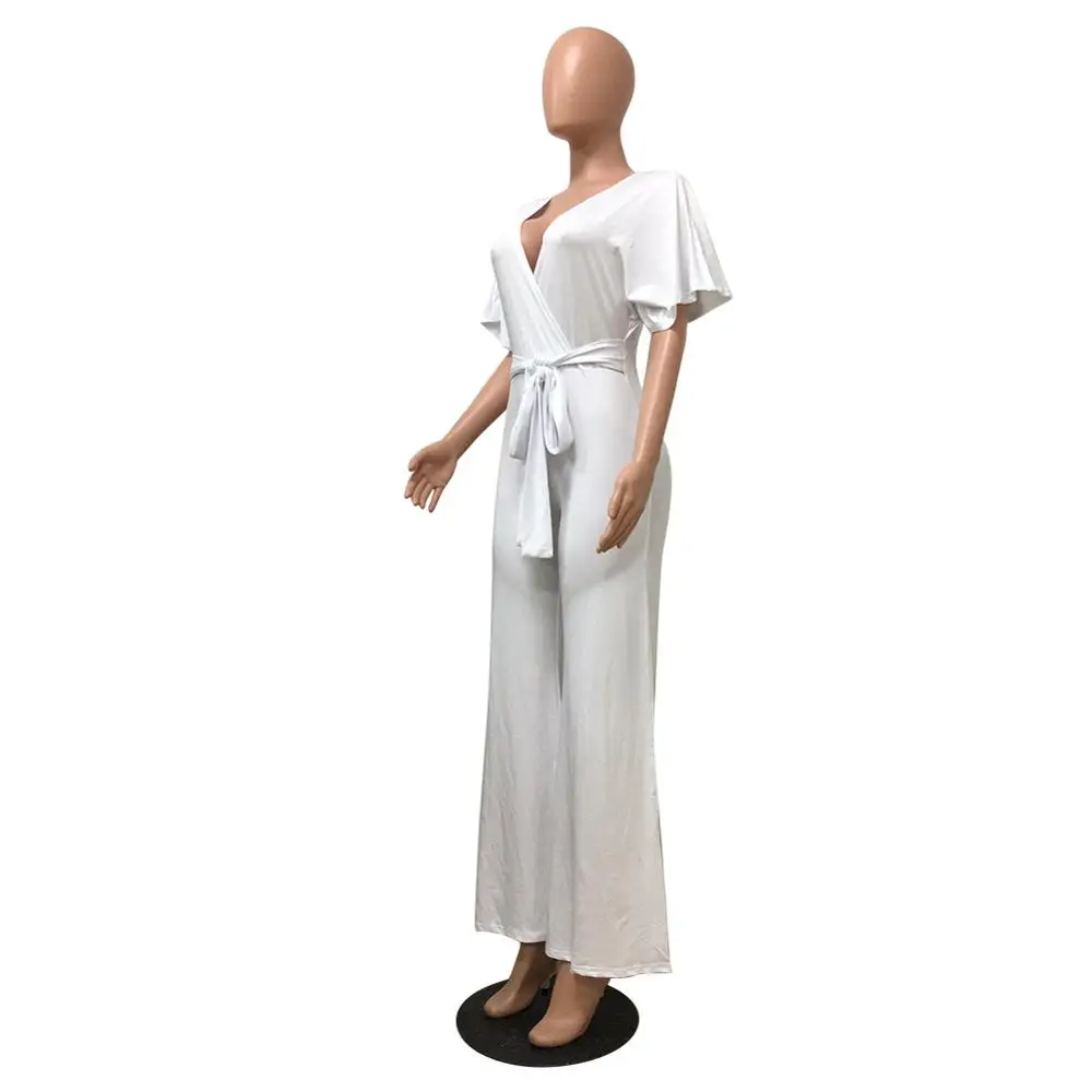 Elegant Wrap V Neck Solid Female Jumpsuit Casual Short Sleeve Wide Leg Long Pants Overalls For Women Lace Up Bandage Rompers
Elegant Wrap V Neck Solid Female Jumpsuit Casual Short Sleeve Wide Leg Long Pants Overalls For Women Lace Up Bandage Rompers