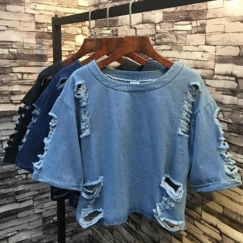 Женская джинсовая футболка с коротким рукавом и до локтя|t shirt|t shirt stylet female |