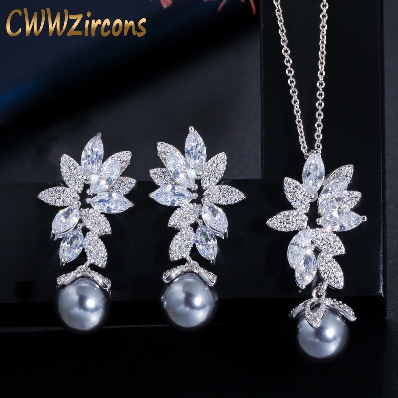 CWWZircons шикарный великолепный кубический цирконий цветок Серебряный цвет модное серое Жемчужное ожерелье серьги Ювелирные наборы для женщи...
CWWZircons шикарный великолепный кубический цирконий цветок Серебряный цвет модное серое Жемчужное ожерелье серьги Ювелирные наборы для женщи...