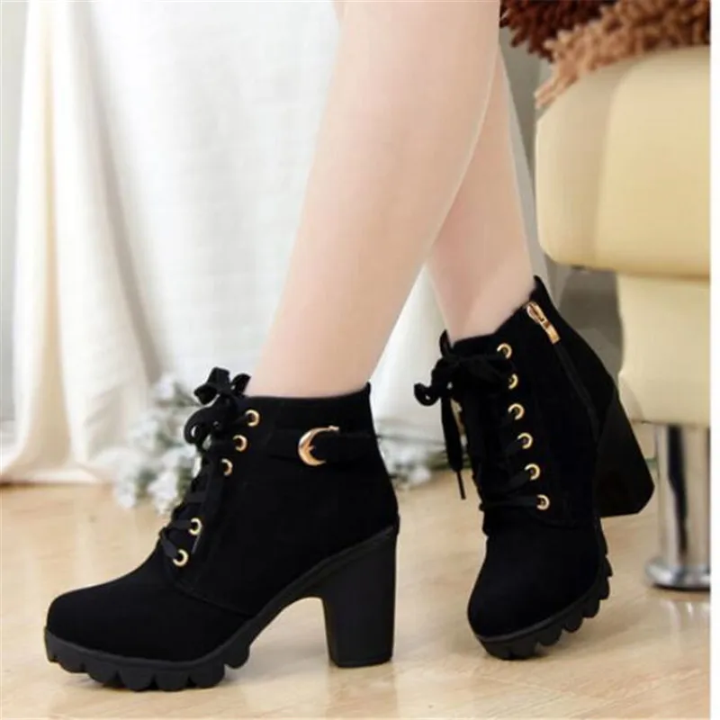 Women's boots fashion high-heeled shoes lace ankle boots ladies platform buckle leather shoes Artificial female boot 2019
Women's boots fashion high-heeled shoes lace ankle boots ladies platform buckle leather shoes Artificial female boot 2019