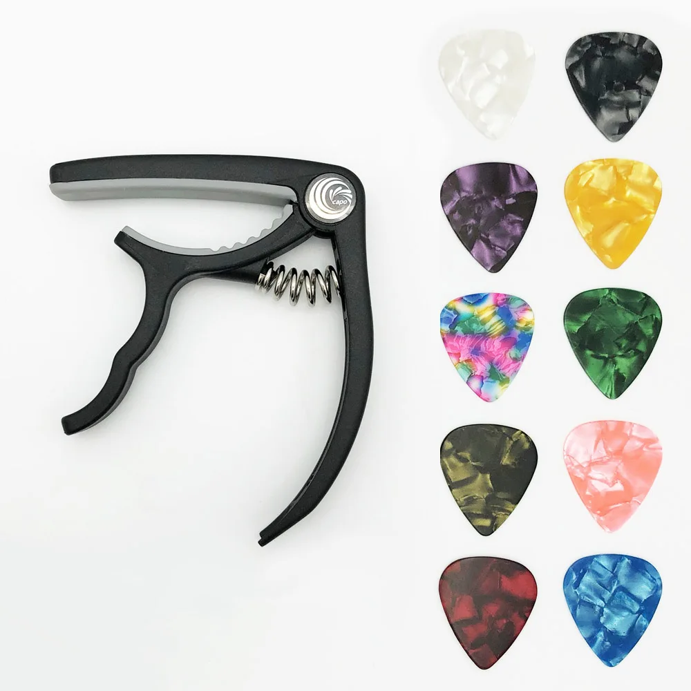 

SLOZZ Guitar Pick and Capo for Acoustic Electric Guitarra Mediator Accessories 0.46 0.71 0.96 mm Thickness - 10 Picks + 1 Capo