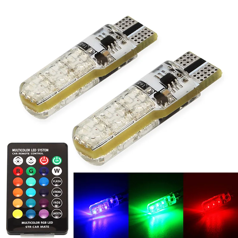 2 шт. T10 RGB силиконовые зазорные огни белый красный зеленый синий пульт дистанционного управления W5W 194 Светодиодные автомобильные лампы
2 шт. T10 RGB силиконовые зазорные огни белый красный зеленый синий пульт дистанционного управления W5W 194 Светодиодные автомобильные лампы