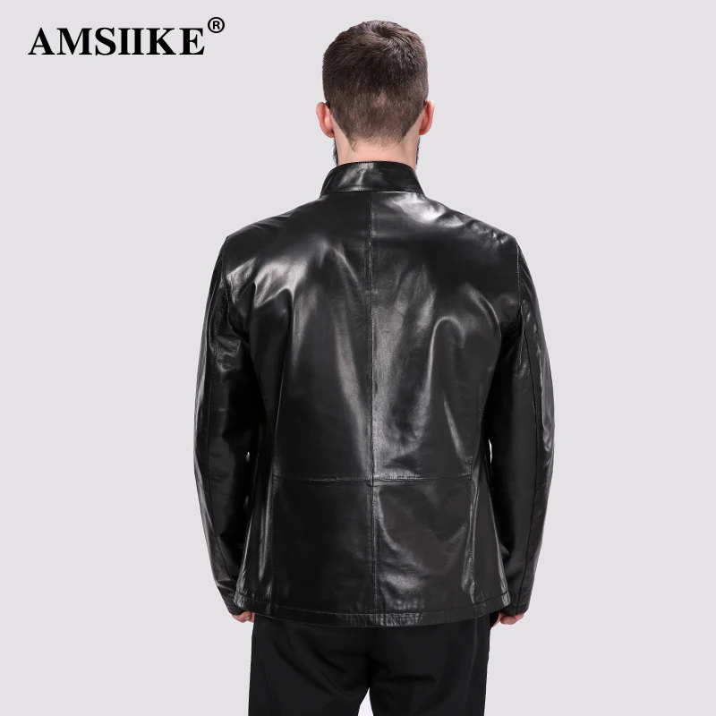 AMSIIKE Мужская Кожаная Куртка Воротник Стойка на Молнии A8279|jacket genuine leather|jacket jacketjacket