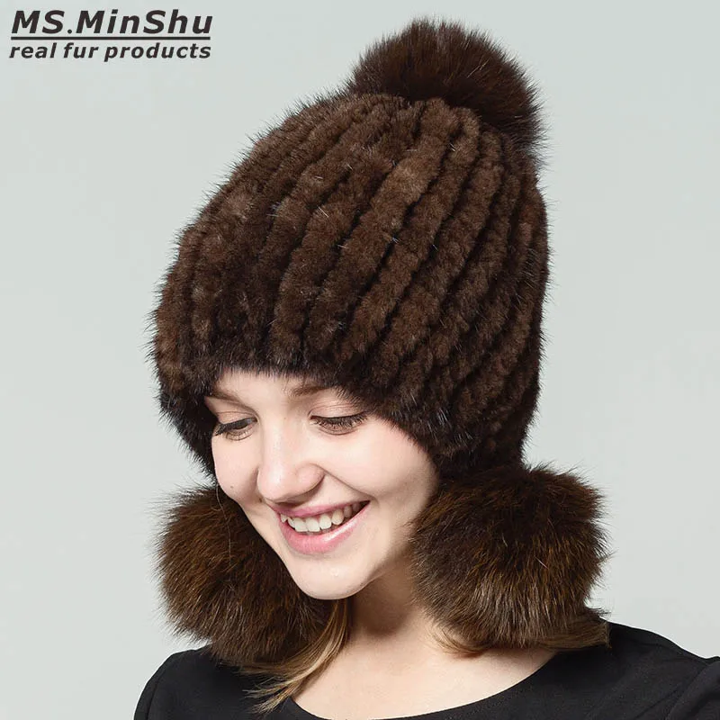 Ms.MinShu Genuine Mink Fur Hat Women Winter Fur Hat with 3 Balls Real Fur Cap Fashion Ladys Bobble Beanies Fox Fur Balls
Ms.MinShu Genuine Mink Fur Hat Women Winter Fur Hat with 3 Balls Real Fur Cap Fashion Ladys Bobble Beanies Fox Fur Balls