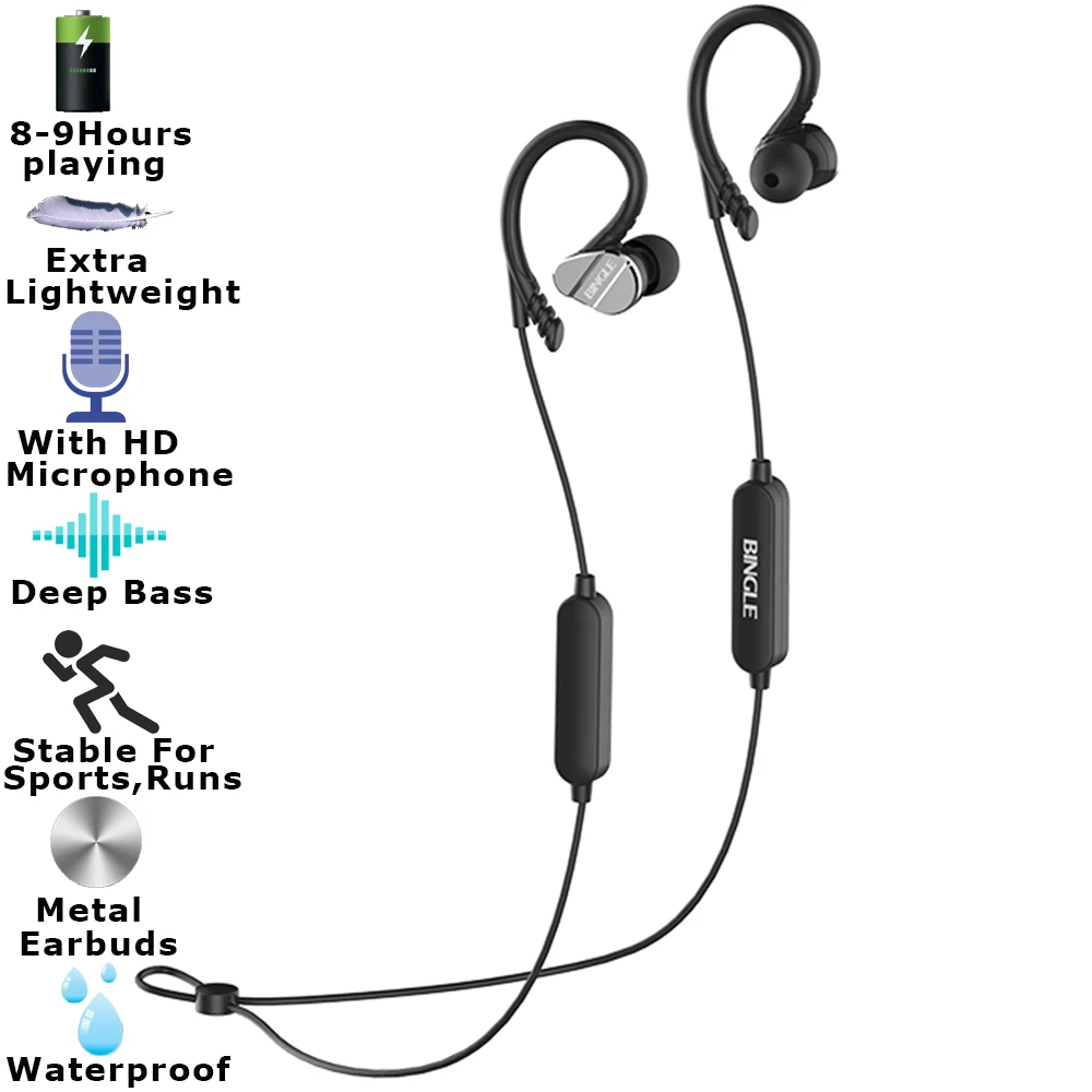 Bingle FB61 Ipx7 Водонепроницаемый крючком Спорт Бег металлический Inalámbrico Bluetooth Audifono