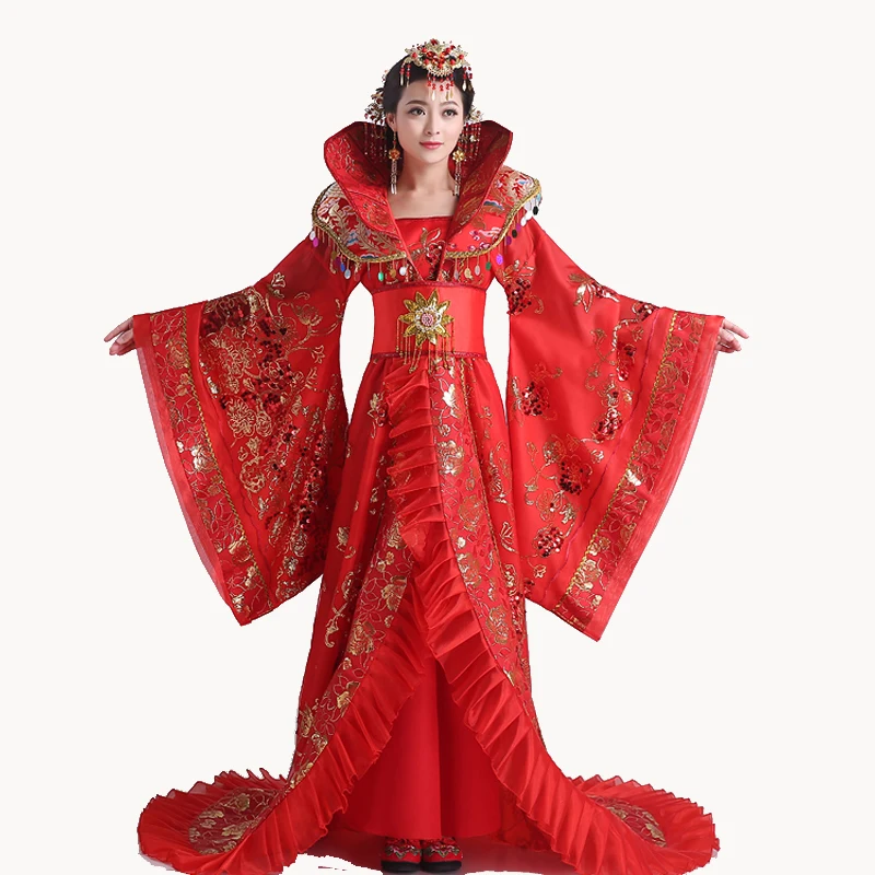 High Quality Women stand collar noble Draggle-tail Dress queen of the tang dynasty clothing Chinese ancient costum
High Quality Women stand collar noble Draggle-tail Dress queen of the tang dynasty clothing Chinese ancient costum
