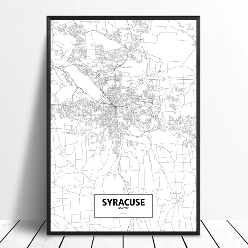 

Syracuse, New York, United States Black White Custom World City Map Poster Canvas Print Nordic Style Wall Art Home Decor