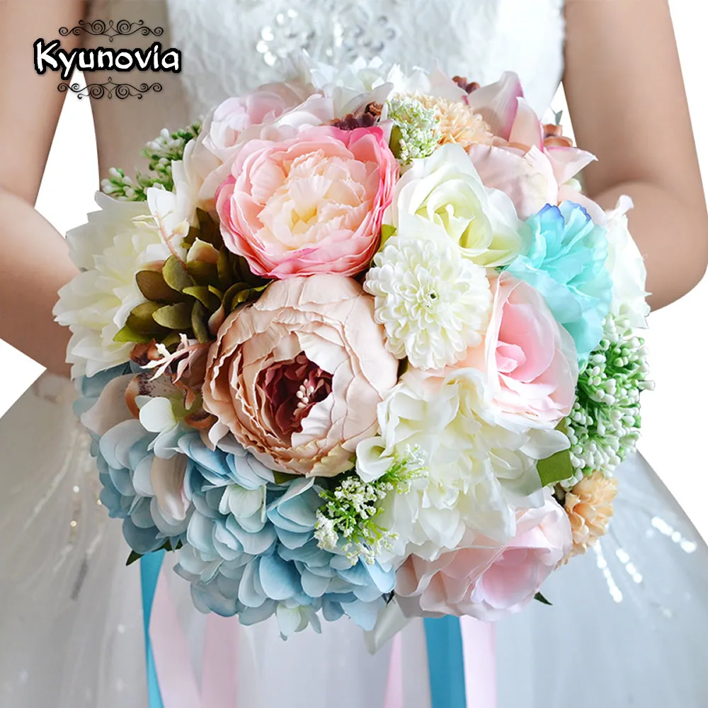 Фото Kyunovia очаровательный Свадебный букет разных цветов Свадебная брошь