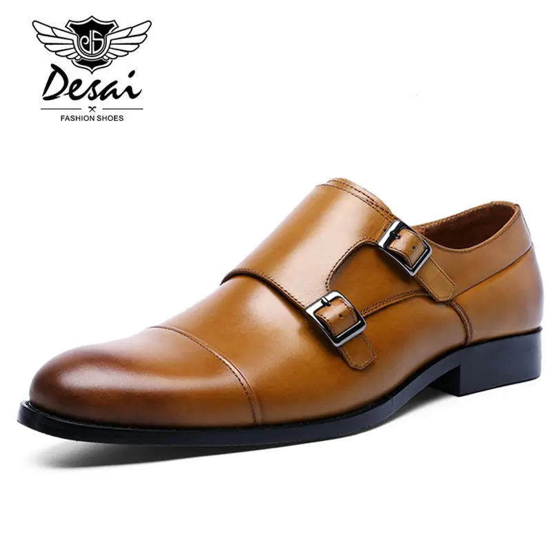 

DESAI Brand Genuine Leather Double Buckles Men's Dress Shoes Formal Men Monk Shoes Oxford Shoes For Men Wedding Dress