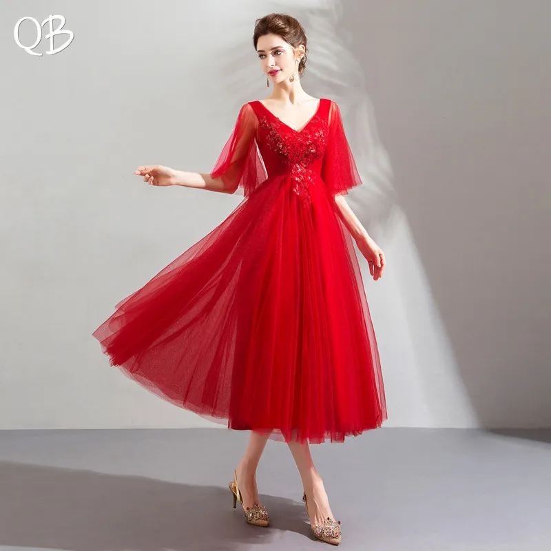 Red Tea Length A-line Tulle Lace Flowers Beaded Short Formal Elegant Evening Dresses Bride Banquet Party Prom Dress XS15
Red Tea Length A-line Tulle Lace Flowers Beaded Short Formal Elegant Evening Dresses Bride Banquet Party Prom Dress XS15