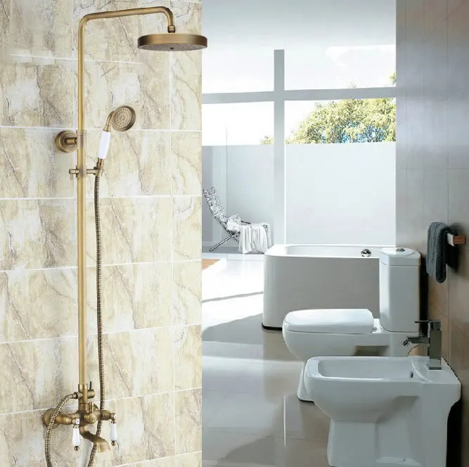 Vintage Retro Antique Brass Dual Ceramic Handles Bathroom 8 Inch Round Rain Shower Faucet Set Tub Mixer Tap Hand Shower mrs149
Vintage Retro Antique Brass Dual Ceramic Handles Bathroom 8 Inch Round Rain Shower Faucet Set Tub Mixer Tap Hand Shower mrs149
