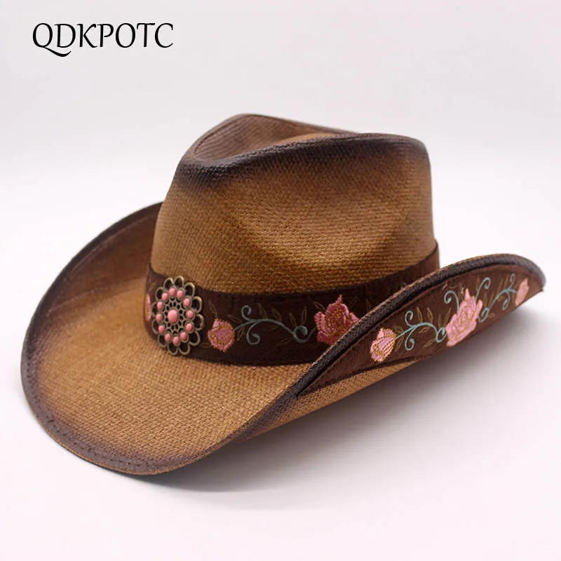 QDKPOTC Top Quality Fashion Women Cowboy Hat Straw Fixed Shape Western Bowler Floral Embroidery Cowboy Hats
QDKPOTC Top Quality Fashion Women Cowboy Hat Straw Fixed Shape Western Bowler Floral Embroidery Cowboy Hats