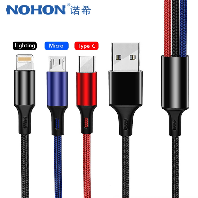 NOHON 3.5A 3 в 1 USB кабель освещение для iPhone X 8 XS MAX XR 7 6 6s Plus Micro usb type C Xiaomi huawei зарядный 2