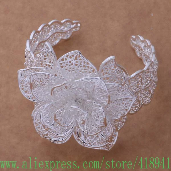 Free shipping silver plated bangle bracelet, silver plated fashion jewelry rose flower /eceamtla bdgajuna AB158 
Free shipping silver plated bangle bracelet, silver plated fashion jewelry rose flower /eceamtla bdgajuna AB158