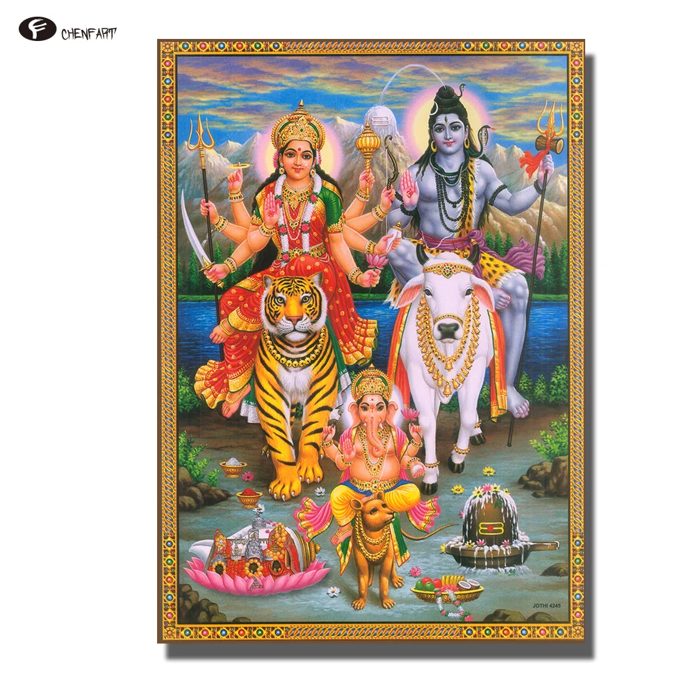 Настенная картина CHENFART Будды Shiva Parvati Ganesha масляная живопись холст настенные