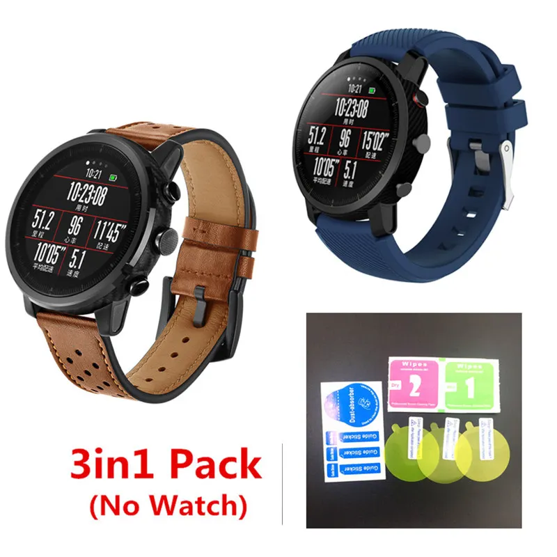 3 в упаковке ремешок для часов оригинального Xiaomi Huami Amazfit Stratos Band 2 Pace кожаный 22 мм