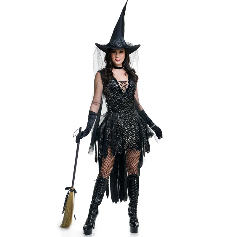 3 Pcs Deluxe Sexy Black Sequins Witch Halloween Cosplay Costume for Women Carnival Adult Witch Costume
3 Pcs Deluxe Sexy Black Sequins Witch Halloween Cosplay Costume for Women Carnival Adult Witch Costume