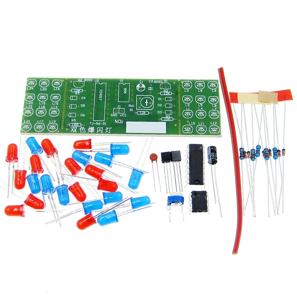 NE555 + CD4017 Red Blue Double Color Flashing Lights Board Kit StrobePractice Learning DIY Kits Electronic Suite Module
NE555 + CD4017 Red Blue Double Color Flashing Lights Board Kit StrobePractice Learning DIY Kits Electronic Suite Module