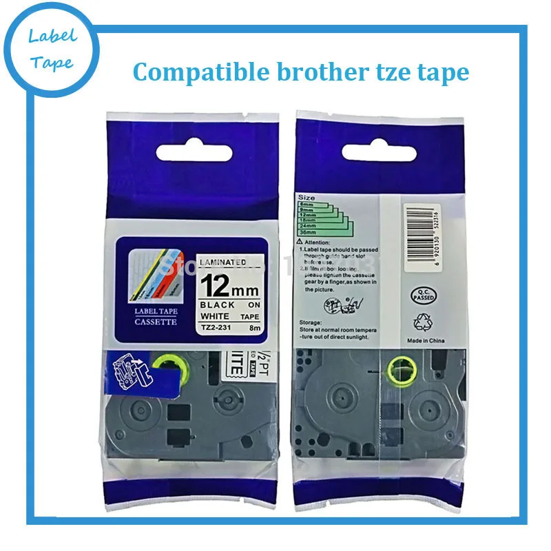 

20pcs/lot TZe 231 Compatible 12mm black on white laminated label tapes tz231 tz-231 tz2-231 for p touch label ribbons