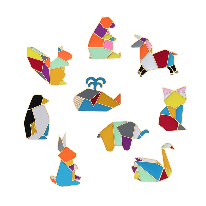 Fashion Origami Crane Rabbit Penguin Elephant Cat Goose Whale Horse Brooches Colorful Splicing Animal Enamel Pins Badges Jewelry
Fashion Origami Crane Rabbit Penguin Elephant Cat Goose Whale Horse Brooches Colorful Splicing Animal Enamel Pins Badges Jewelry
