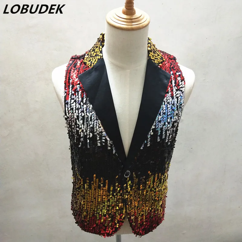 Sparkly Sequins Vest Men Paillette Vests Slim Waistcoat Nightclub Male DJ Singer Show Stage Outfit Bar Host Performance Clothing
Sparkly Sequins Vest Men Paillette Vests Slim Waistcoat Nightclub Male DJ Singer Show Stage Outfit Bar Host Performance Clothing