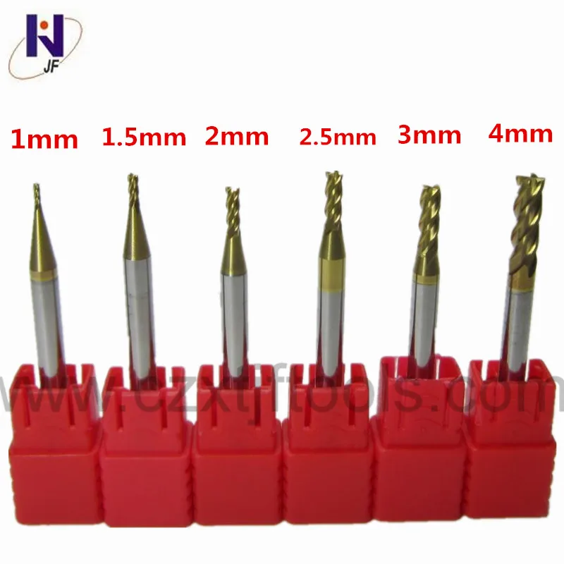 6pc Set - HRC58 4 flutes 1mm 1.5mm 2mm 2.5mm 3mm 4mm Tungsten Carbide End Mill TiXCo Coating
6pc Set - HRC58 4 flutes 1mm 1.5mm 2mm 2.5mm 3mm 4mm Tungsten Carbide End Mill TiXCo Coating