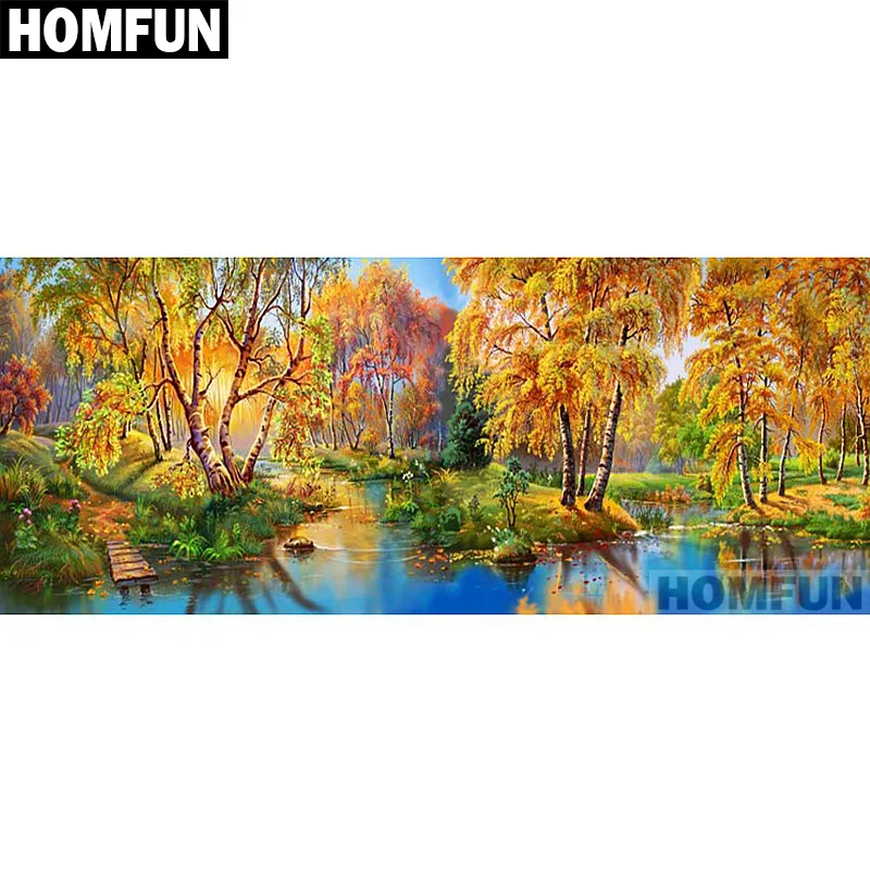 Алмазная 5D Вышивка HOMFUN A01148 картина Осенний лес с полными квадратными/круглыми