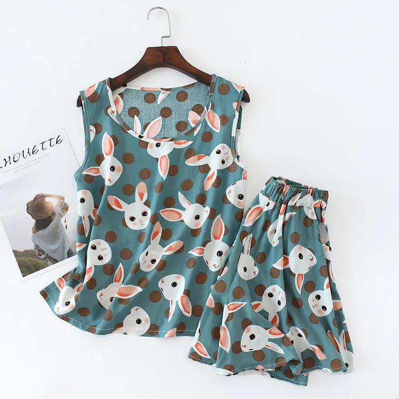 Summer New Women's Viscose Pajamas Sleeveless Vest Shorts Pyjamas Women Cartoon Printing Round Neck Pijama Mujer Home Clothes
Summer New Women's Viscose Pajamas Sleeveless Vest Shorts Pyjamas Women Cartoon Printing Round Neck Pijama Mujer Home Clothes
