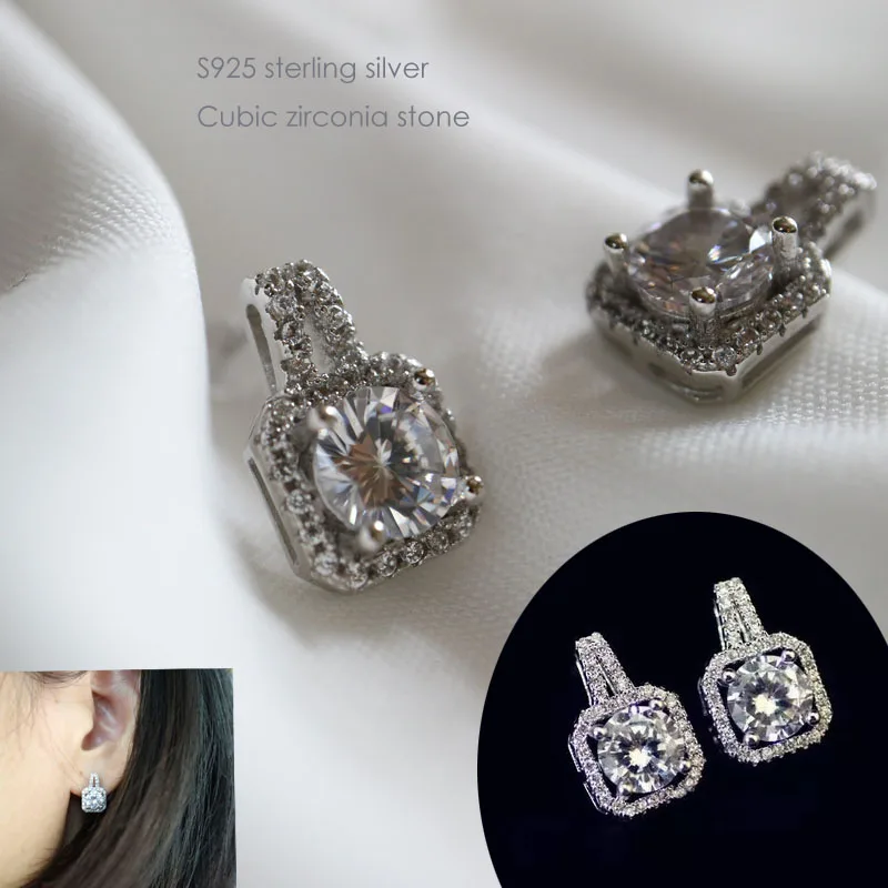 Elegant fashion 100% pure 925 sterling silver earrings square cubic zirconia silver stud earrings for women girls jewelry gift
Elegant fashion 100% pure 925 sterling silver earrings square cubic zirconia silver stud earrings for women girls jewelry gift