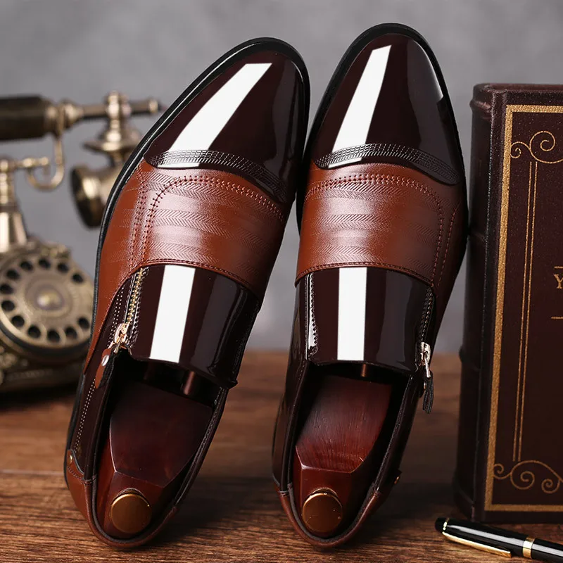 Мужские классические кожаные туфли REETENE деловые на молнии свадебные без застежки