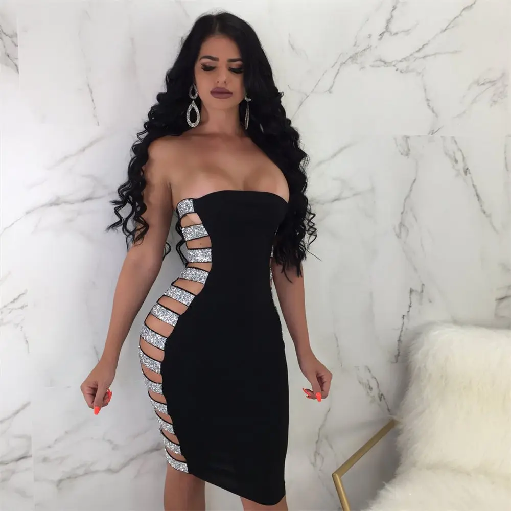 Side Sequin Sexy Bandage Party Dress Women Strapless Back Zipper Bodycon Dress Vestidos Elegant Hollow Out Pencil Dress
Side Sequin Sexy Bandage Party Dress Women Strapless Back Zipper Bodycon Dress Vestidos Elegant Hollow Out Pencil Dress