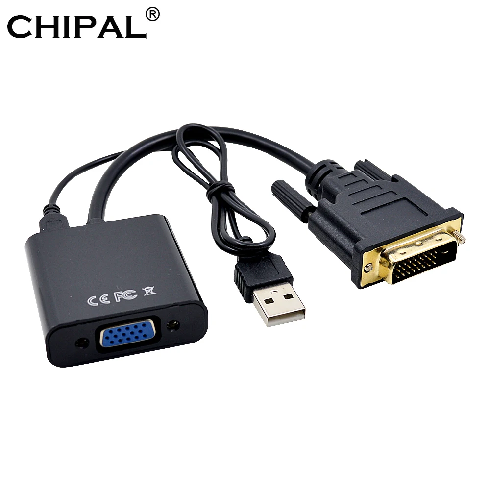 CHIPAL с USB кабелем питания HD 1080P DVI D к VGA адаптеру 24 + 1 25Pin папа 15Pin Женский конвертер