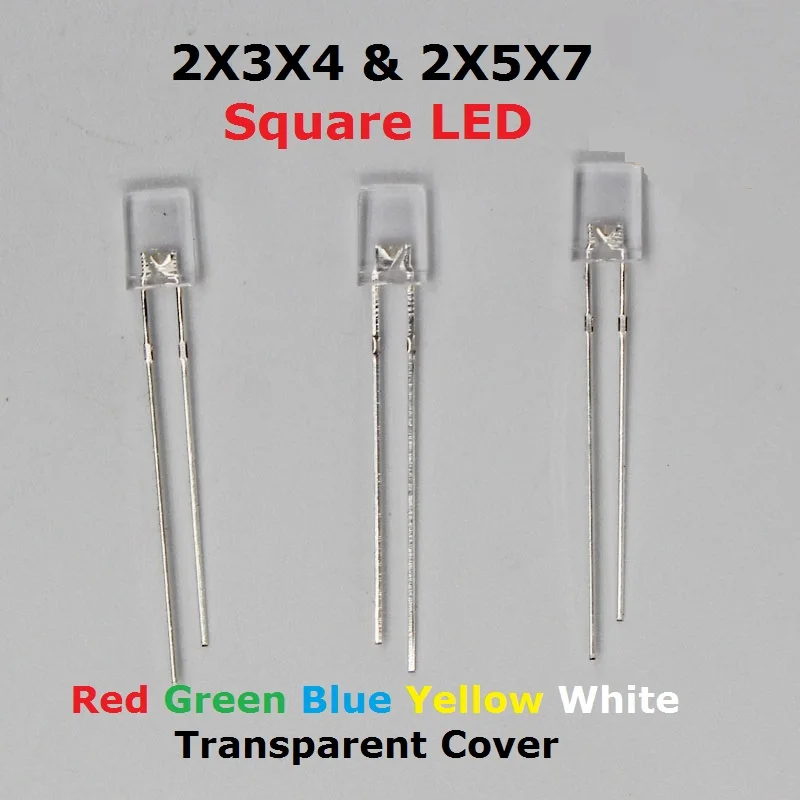 100PCS Square 2x5x7 2x3x4 Transparent LED 2*3*4 2*5*7 Yellow Red high bright bead diffused light emitting diode Blue lamp Green
100PCS Square 2x5x7 2x3x4 Transparent LED 2*3*4 2*5*7 Yellow Red high bright bead diffused light emitting diode Blue lamp Green