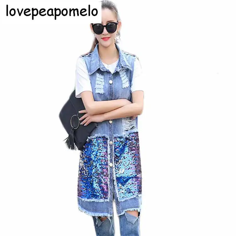 2018 Spring and Autumn New Long Sequins Denim Vest Fashion Lapel Korean Long Cowboy Vest 3XL D138
2018 Spring and Autumn New Long Sequins Denim Vest Fashion Lapel Korean Long Cowboy Vest 3XL D138