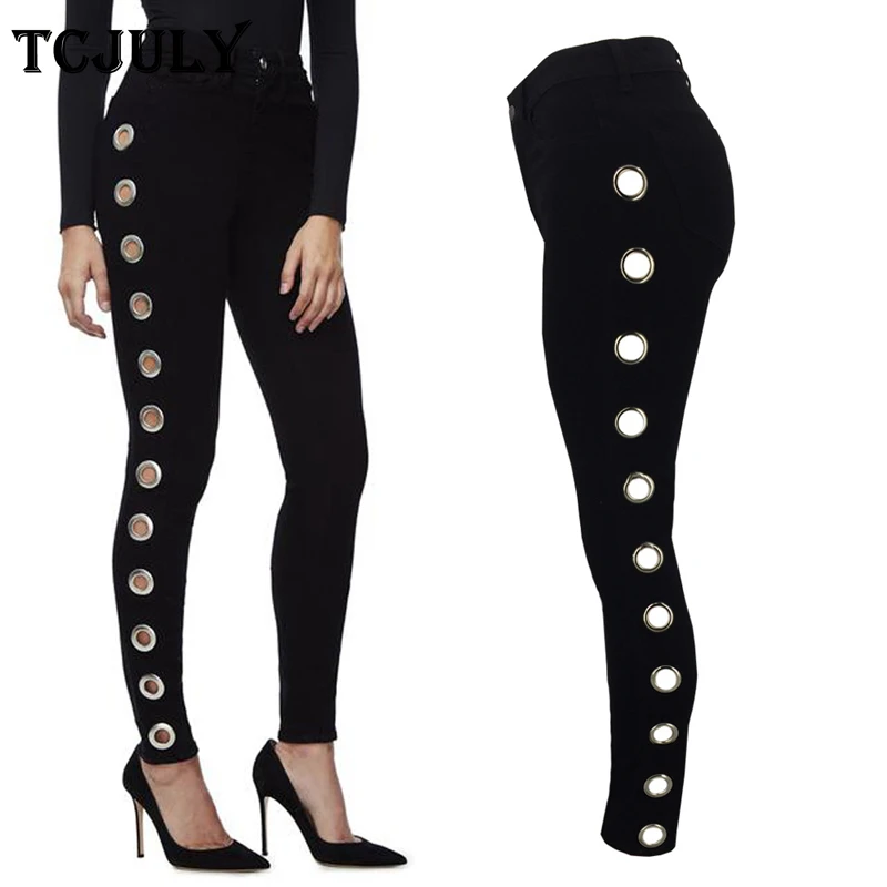 Женские джинсы-карандаш TCJULY черные облегающие джинсы с высокой талией и пряжкой |