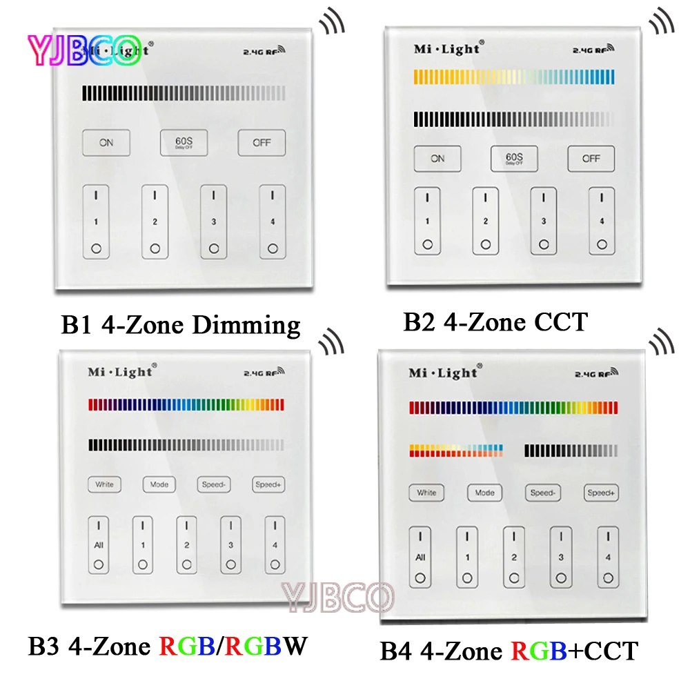 Miboxer B1/B2/B3/B4 2.4G 4-Zone Smart Touch Panel led Dimmer Controller for RGB/RGBW/CCT Brightness led strip light
Miboxer B1/B2/B3/B4 2.4G 4-Zone Smart Touch Panel led Dimmer Controller for RGB/RGBW/CCT Brightness led strip light