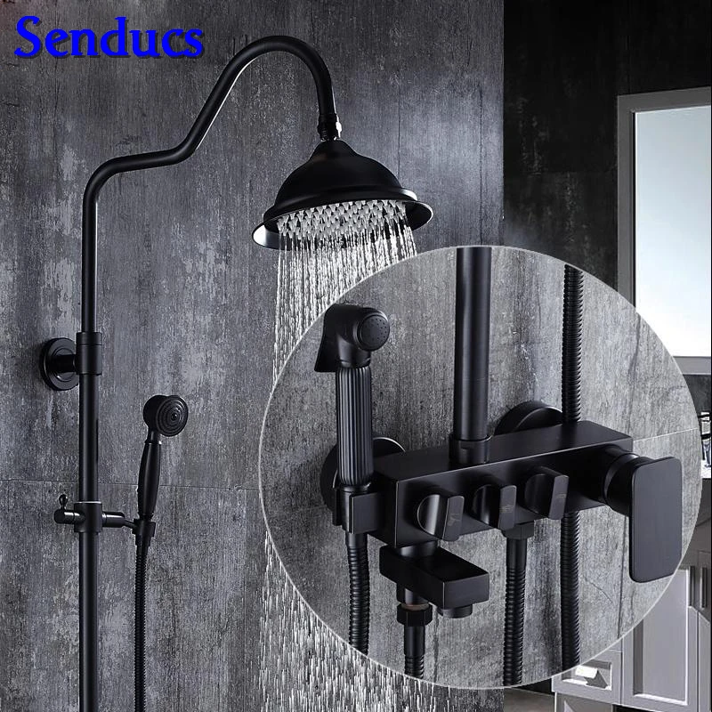 Senducs Bronze Black Shower Set with Quality Brass Bathroom Shower System 8 Inch Top Shower Black Bathrooom Shower Set
Senducs Bronze Black Shower Set with Quality Brass Bathroom Shower System 8 Inch Top Shower Black Bathrooom Shower Set